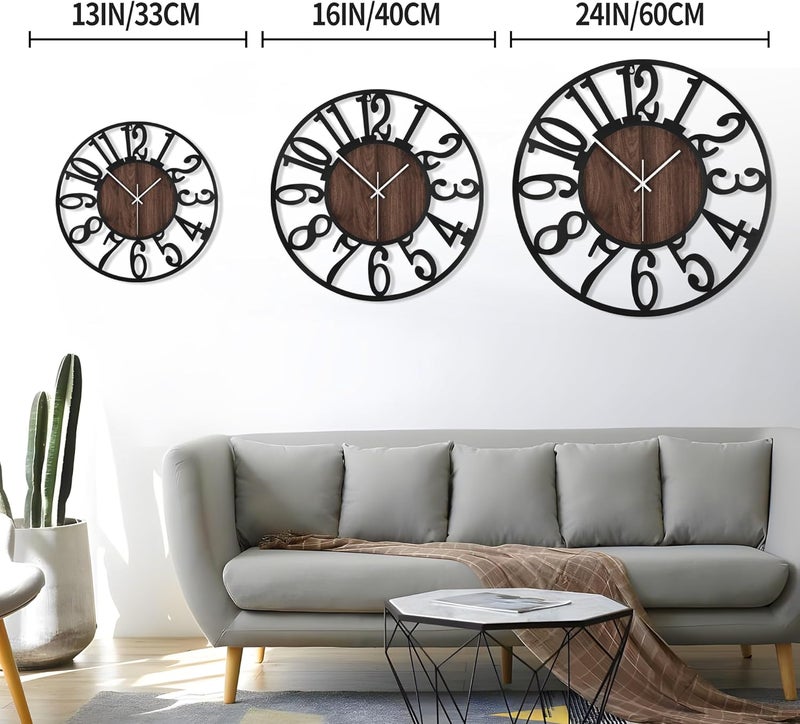 LEIKE Large Wall Clocks,Silent,Non Ticking,Battery Operated Small Vintage Round Modern Wood Wall Clock for Living Room, Bedroom,Kitchen,Farmhouse,Office Decor-13.5 Inch(Black-Arabic Number) - Image 2